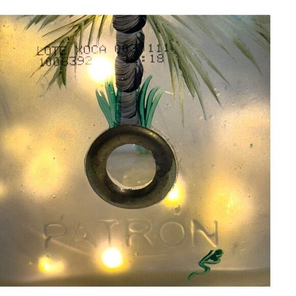 Patron Bottle With Palm Tree Design & Lights Tropical Beach House Decor Bathroom - Picture 2 of 5